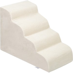 Niubya High Density Foam Extra Wide Non-Slip Bottom High Bed, Couch & Sofa Dog Stairs, White, 4 steps