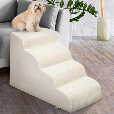 Show full view: Niubya High Density Foam Extra Wide Non-Slip Bottom High Bed, Couch & Sofa Dog Stairs, White, 4 steps slide 6 of 9