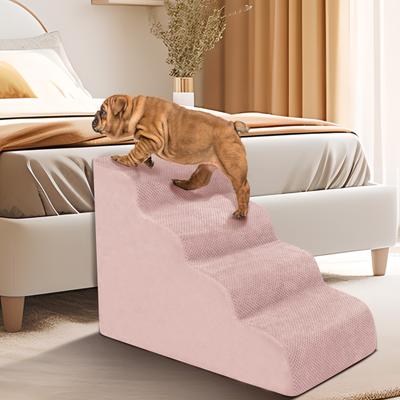 Show full view: Niubya High Density Foam Extra Wide Non-Slip Bottom High Bed, Couch & Sofa Dog Stairs, Pink, 4 steps slide 5 of 8
