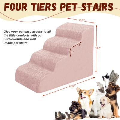 Show full view: Niubya High Density Foam Extra Wide Non-Slip Bottom High Bed, Couch & Sofa Dog Stairs, Pink, 4 steps slide 2 of 8