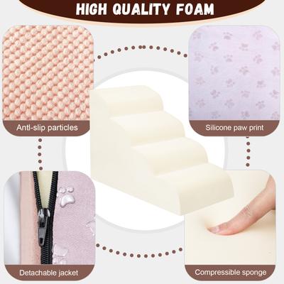 Show full view: Niubya High Density Foam Extra Wide Non-Slip Bottom High Bed, Couch & Sofa Dog Stairs, Pink, 4 steps slide 3 of 8