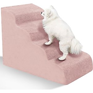 Niubya High Density Foam Extra Wide Non-Slip Bottom High Bed, Couch & Sofa Dog Stairs, Pink, 4 steps