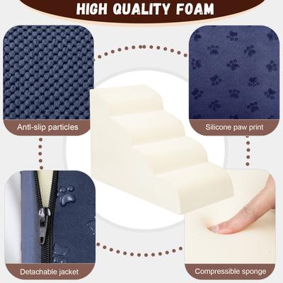 Show full view: Niubya High Density Foam Extra Wide Non-Slip Bottom High Bed, Couch & Sofa Dog Stairs, Navy, 4 steps slide 3 of 8