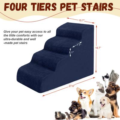 Show full view: Niubya High Density Foam Extra Wide Non-Slip Bottom High Bed, Couch & Sofa Dog Stairs, Navy, 4 steps slide 2 of 8