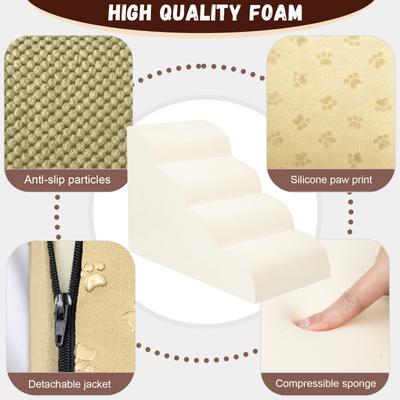Show full view: Niubya High Density Foam Extra Wide Non-Slip Bottom High Bed, Couch & Sofa Dog Stairs, Camel, 4 steps slide 3 of 8