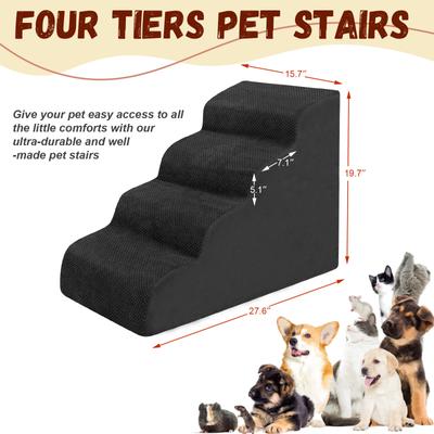 Show full view: Niubya High Density Foam Extra Wide Non-Slip Bottom High Bed, Couch & Sofa Dog Stairs, Black, 4 steps slide 2 of 8