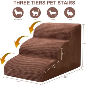 Niubya High Density Foam Extra Wide Non-Slip Bottom High Bed, Couch & Sofa Dog Stairs, Brown, 3 steps