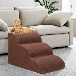Niubya High Density Foam Extra Wide Non-Slip Bottom High Bed, Couch & Sofa Dog Stairs, Brown, 3 steps
