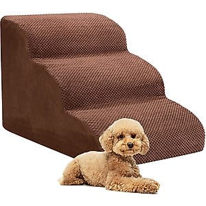 Niubya High Density Foam Extra Wide Non-Slip Bottom High Bed, Couch & Sofa Dog Stairs, Brown, 3 steps