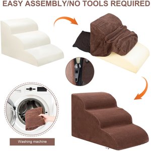 Niubya High Density Foam Extra Wide Non-Slip Bottom High Bed, Couch & Sofa Dog Stairs, Brown, 3 steps