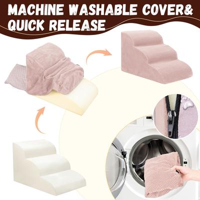 Show full view: Niubya High Density Foam Extra Wide Non-Slip Bottom High Bed, Couch & Sofa Dog Stairs, Pink, 3 steps slide 4 of 8