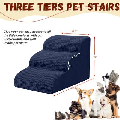 Show full view: Niubya High Density Foam Extra Wide Non-Slip Bottom High Bed, Couch & Sofa Dog Stairs, Navy, 3 steps slide 2 of 8