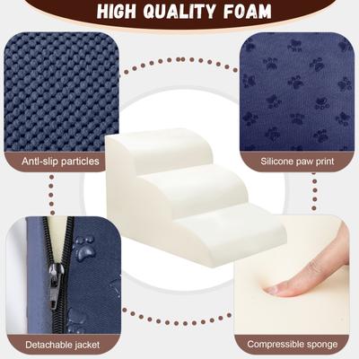 Show full view: Niubya High Density Foam Extra Wide Non-Slip Bottom High Bed, Couch & Sofa Dog Stairs, Navy, 3 steps slide 3 of 8
