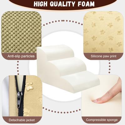 Show full view: Niubya High Density Foam Extra Wide Non-Slip Bottom High Bed, Couch & Sofa Dog Stairs, Camel, 3 steps slide 3 of 8
