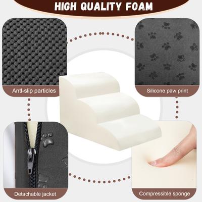 Show full view: Niubya High Density Foam Extra Wide Non-Slip Bottom High Bed, Couch & Sofa Dog Stairs, Black, 3 steps slide 3 of 8