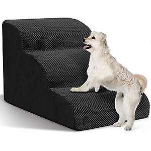 Niubya High Density Foam Extra Wide Non-Slip Bottom High Bed, Couch & Sofa Dog Stairs, Black, 3 steps