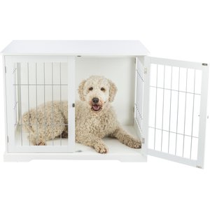 TRIXIE Wood & Wire Furniture Side Table Pet Crate, Large, White