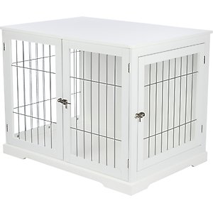 TRIXIE Wood & Wire Furniture Side Table Pet Crate, Large, White