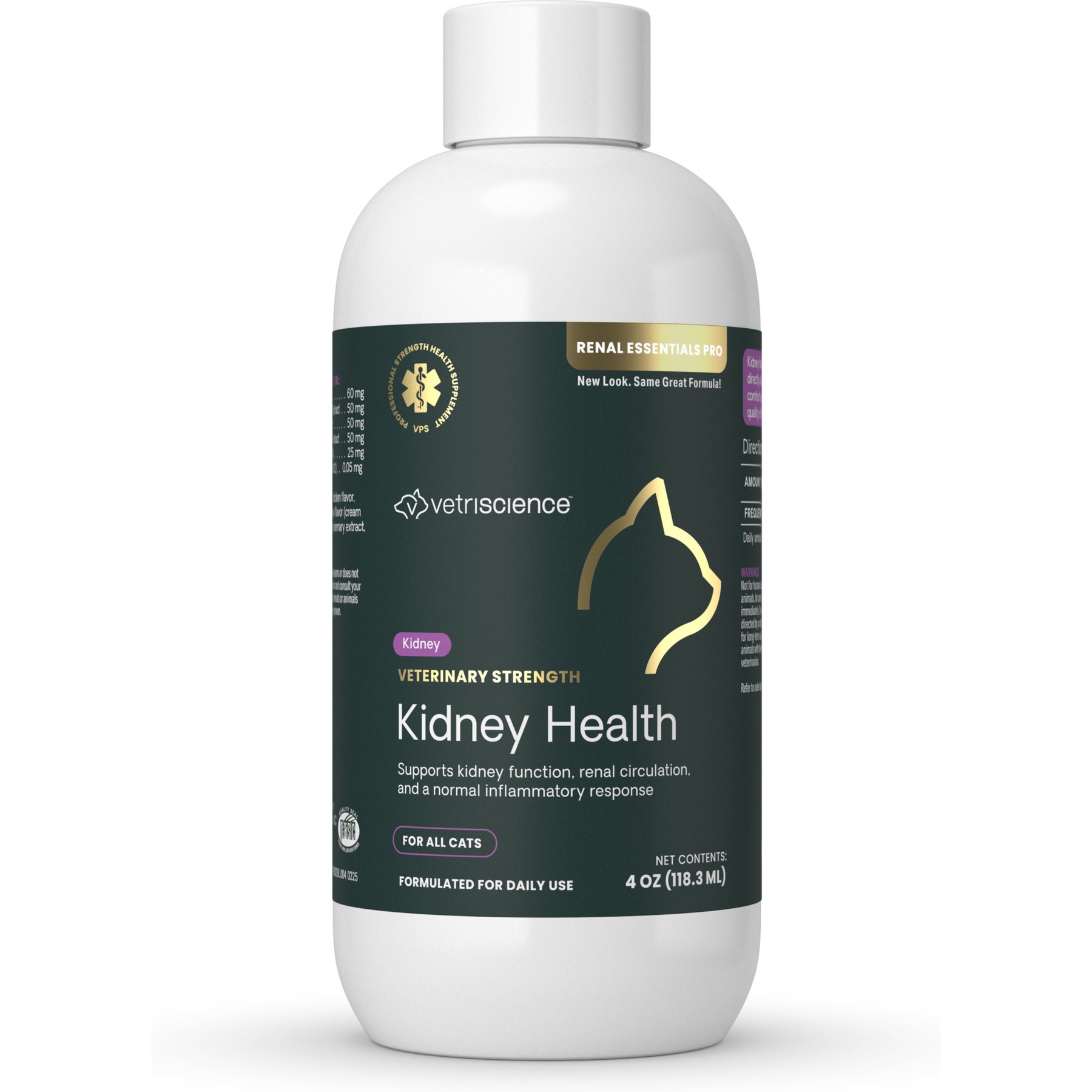 VetriScience Veterinary Strength Kidney Health Renal Essentials Pro Creamy Chicken Flavored Liquid Kidney Supplement for Cats, 4-fl oz bottle