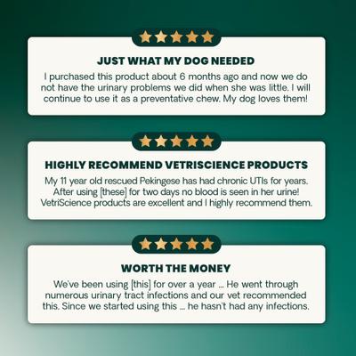 Show full view: VetriScience Veterinary Strength UT Health Chicken Flavored Chews UT Strength Pro Bladder & Urinary Tract Supplement for Dogs, 60 count slide 8 of 11