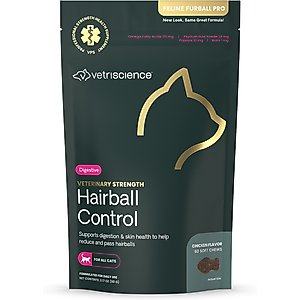 VetriScience Veterinary Strength Hairball Control Chicken Flavored Chews Omega-3 Hairball Supplement for Cats, 60 count