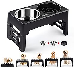 EliteField Adjustable Height Slow Feeder Dog Bowl, Black