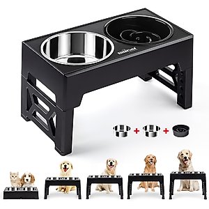 EliteField Adjustable Height Slow Feeder Dog Bowl, Black