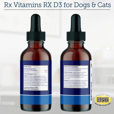Show full view: Rx Vitamins Rx D3 Pure Cholecalciferol Vitamin Liquid Supplement for Dogs & Cats, 2-fl oz bottle slide 7 of 8
