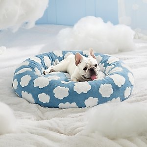Lesure Calming Cute Modern Plush Jacquard Shaggy Orthopedic Anti-Slip Donut Dog & Cat Bed with Removable Cover, Blue, Medium