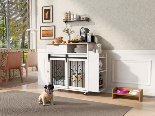 Show full view: Cesicia Kitchen Island End Table Furniture Style Dog Crate, White slide 4 of 6