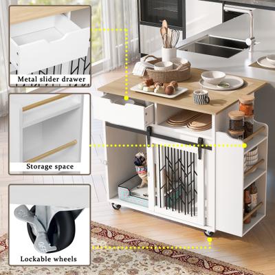 Show full view: Cesicia Kitchen Island End Table Furniture Style Dog Crate, White slide 5 of 6