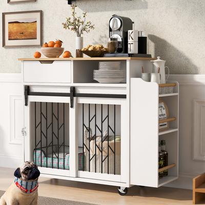 Show full view: Cesicia Kitchen Island End Table Furniture Style Dog Crate, White slide 2 of 6