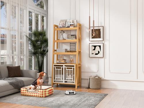 Show full view: Cesicia Ladder Bookcase Furniture Style Dog Crate, Ancient Oak slide 3 of 7