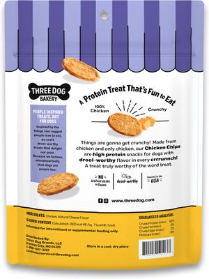 Show full view: Three Dog Bakery Bark'N Crunch! Chicken Chips Cheese Flavor Dehydrated Dog Treats, 4-oz bag slide 9 of 12