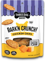 Three Dog Bakery Bark'N Crunch! Chicken Chips Cheese Flavor Dehydrated Dog Treats, 4-oz bag