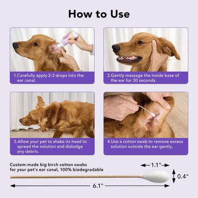 Show full view: HICC PET Antibacterial Cat & Dog Ear Rinse with Cotton Swabs, 4-fl oz bottle slide 6 of 9