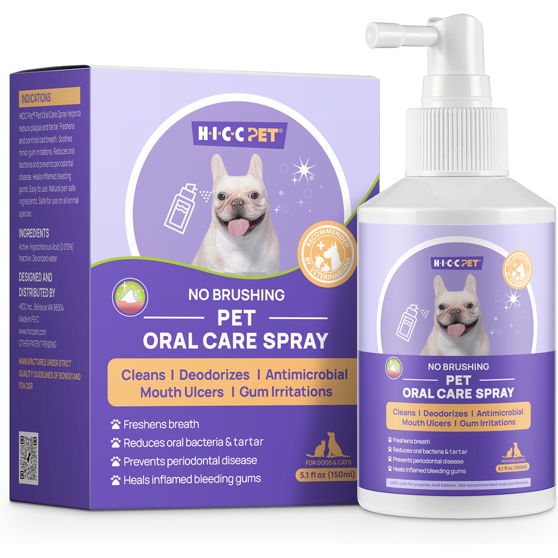HICC PET Oral Care Cat & Dog Dental Spray, 5.1-fl oz bottle