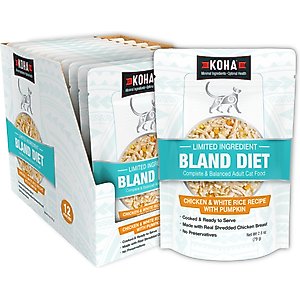 KOHA Bland Diets Chicken & White Rice Wet Cat Food, 2.8-oz pouch, case of 12