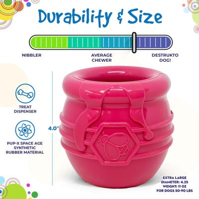 Show full view: SodaPup Honey Pot PUP-X Treat Dispenser Dog Toy, Pink, X-Large slide 6 of 8