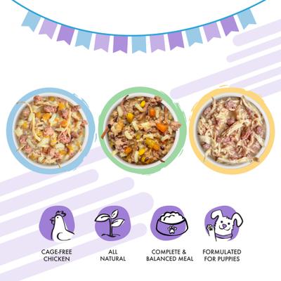 Show full view: Weruva Puppy Can Jam Variety Pack Gluten-Free Chicken Chunks in Gravy Canned Wet Dog Food, 6-oz can, case of 9 slide 4 of 10