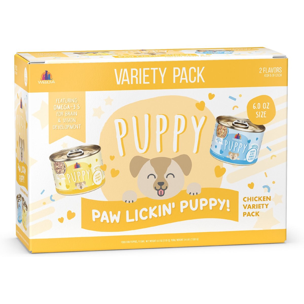Weruva Paw Lickin' Puppy Variety Pack Gluten-Free Chicken Chunks in Gravy Canned Wet Dog Food, 6-oz can, case of 9