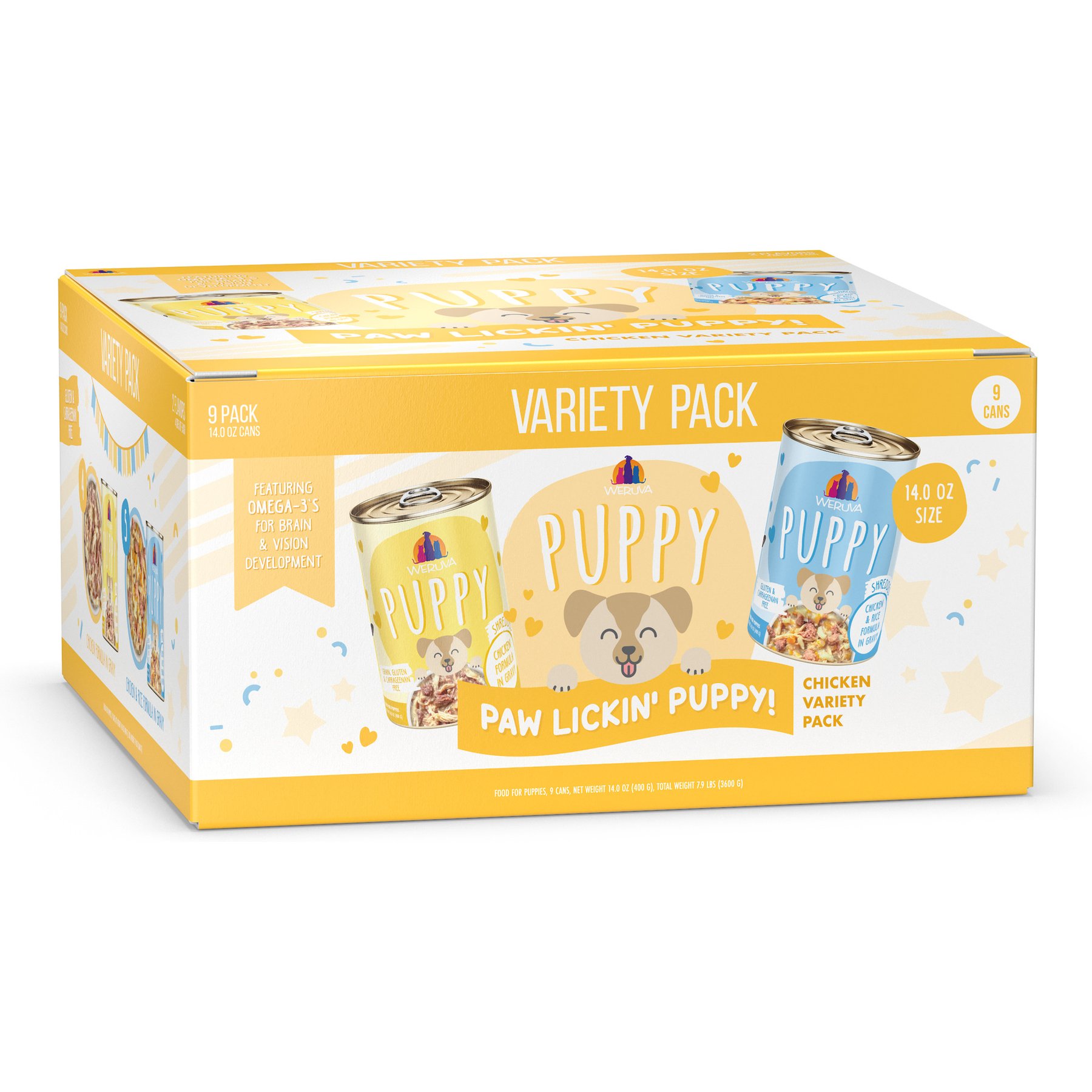 Weruva Paw Lickin' Puppy Variety Pack Gluten-Free Chicken Chunks in Gravy Canned Wet Dog Food, 14-oz can, case of 9