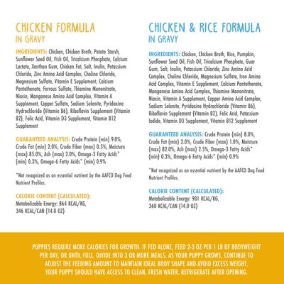 Show full view: Weruva Paw Lickin' Puppy Variety Pack Gluten-Free Chicken Chunks in Gravy Canned Wet Dog Food, 14-oz can, case of 9 slide 5 of 10