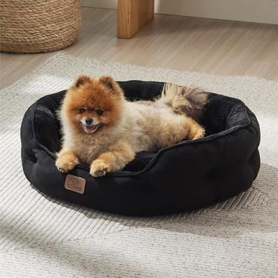 Show full view: Bedsure Round Bolster Anti-Slip Puppy & Kitten Bed with Washable Pillow Cushion, Black, Small slide 8 of 11