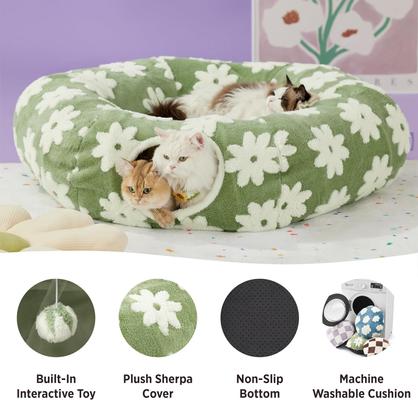 Show full view: Lesure 2-in-1 Cat Tunnel Bed, Green, Large slide 3 of 8