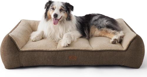 Bedsure SupportMax Orthopedic Waterproof Removable Cover Dog Bed, Brown, Large Plus