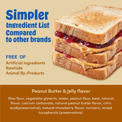 Show full view: N-Bone Mega-Bone Long-Lasting Chicken Free Peanut Butter & Jelly Flavor Adult Dental Dog Chew, 16.8-oz bag, 6 count slide 4 of 11