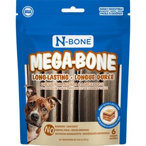 N-Bone Mega-Bone Long-Lasting Chicken Free Peanut Butter & Jelly Flavor Adult Dental Dog Chew, 16.8-oz bag, 6 count