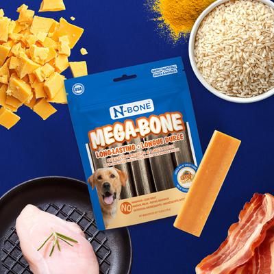 Show full view: N-Bone Mega-Bone Long-Lasting Rawhide-Free Mac n' Cheese Flavor Adult Dental Dog Chew, 16.8-oz bag, 6 count slide 10 of 11