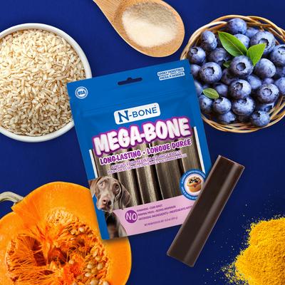 Show full view: N-Bone Mega-Bone Long-Lasting Chicken Free Blueberry Pumpkin Muffin Flavor Adult Dental Dog Chew, 16.8-oz bag, 6 count slide 10 of 11